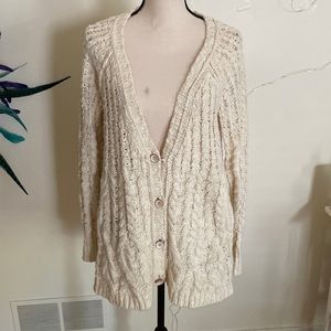 Free People Chunky Cotton Cream High Los Cardigan Sweater